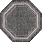 Unique Loom Outdoor Border Collection Area Rug - Soft Border (5' 3" Octagon, Black/ Ivory)