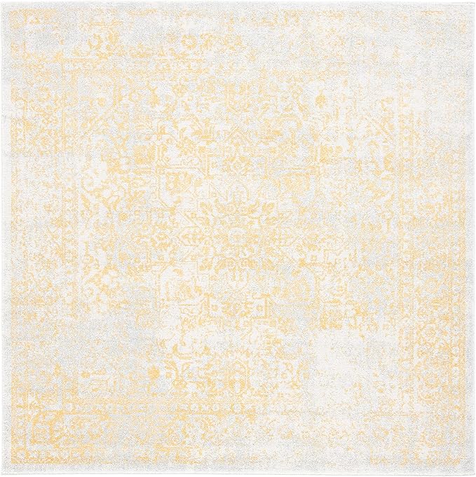 SAFAVIEH Evoke Collection Area Rug - 6'7" Square, Ivory & Gold, Distressed Design, Non-Shedding & Easy to Clean, Ideal for Living Room, Bedroom, Dining Space (EVK256B)