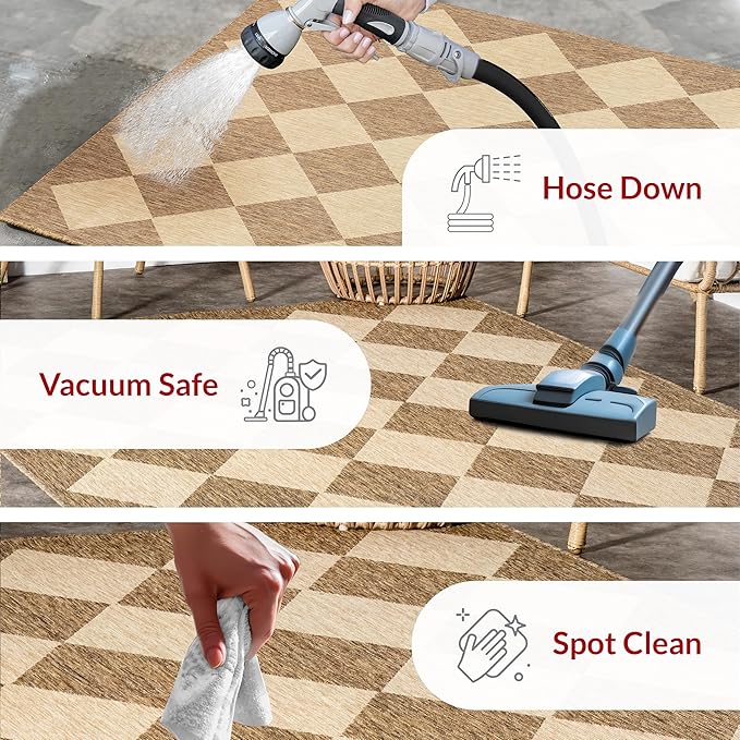 nuLOOM Outdoor Performance Collection Sabina Brown/Ivory, 5' x 8', Soft and Cozy, High Traffic, Stain Resistant, Easy Clean, Durable Area Rug for Indoor/Outdoor Patio, Deck, Porch, Garden, Courtyard