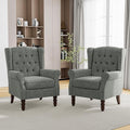 Pia Ricco Mid-Century Modern 2-Piece Wingback Chair Set - Plush Upholstered Accent Chairs with Solid Wood Legs, High Back Lounge Seating for Living Room, Bedroom & Office - Retro Matched Pair (Gray)