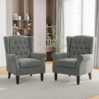 Pia Ricco Mid-Century Modern 2-Piece Wingback Chair Set - Plush Upholstered Accent Chairs with Solid Wood Legs, High Back Lounge Seating for Living Room, Bedroom & Office - Retro Matched Pair (Gray)