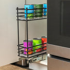 Household Essentials Glidez Multipurpose Paint-Finished Steel Pull-Out/Slide-Out Storage Organizer with Plastic Liners for Under Cabinet Use - 2-Tier Design, Black