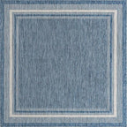 Unique Loom Outdoor Border Collection Area Rug - Soft Border (7' 10" Square, Blue/ Ivory)