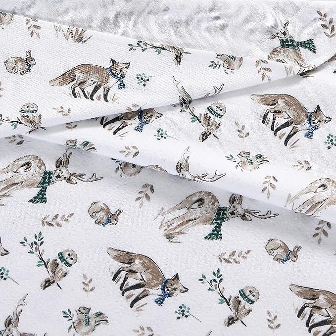 Eddie Bauer - Twin Sheets, Cotton Flannel Bedding Set, Brushed For Extra Softness, Cozy Home Decor (Woodland Friends, Twin)