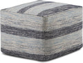 SIMPLIHOME Clay Boho Square Pouf in Patterned Blue Melange Cotton for the Living Room, Bedroom and Kids Room