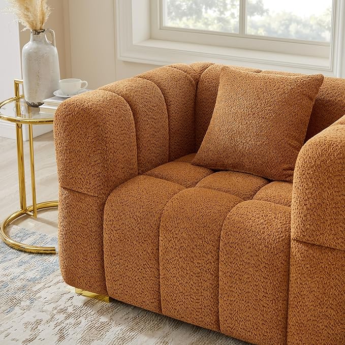 VANOMi Sofa and Chair Set, Modern Deep Seat Couch & Boucle Sofa Chairs, Oversized Upholstered Couch Sets for Living Room, Bedroom, Office, Apartment, Curry (2 Pieces)