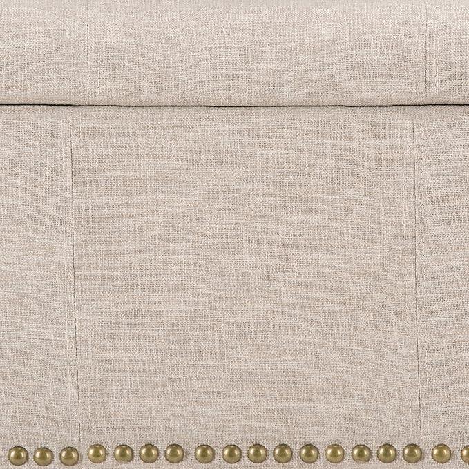 SIMPLIHOME Kingsley 48 inch Wide Transitional Rectangle Large Storage Ottoman in Natural Linen Look Fabric, Assembled, For the Living Room, Entryway and Family Room