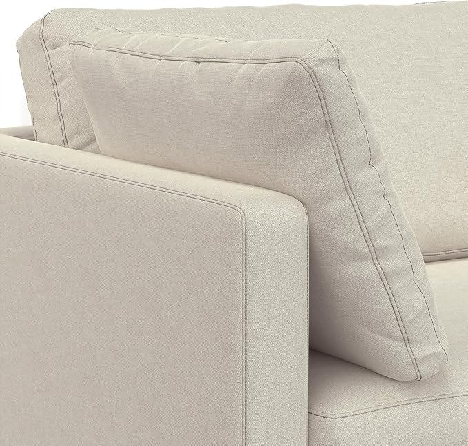 SIMPLIHOME Ava Sofa in 100% Recycled Polyester Tightly Woven Performance Fabric, Cream, 90-inches Wide, Handcrafted Mid-Century Modern Style Sofa for Living Room or Couch for Family Room