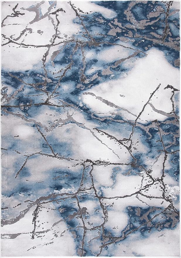 SAFAVIEH Craft Collection Area Rug - 6'7" x 9', Grey & Blue, Modern Abstract Design, Non-Shedding & Easy Care, Ideal for High Traffic Areas in Living Room, Bedroom (CFT877L)