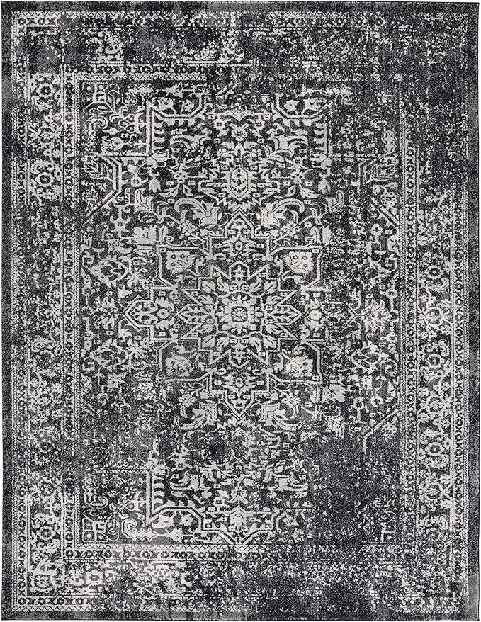SAFAVIEH Area Rug 9x12 - Evoke Collection - Large - Black & Grey, Distressed Design, Non-Shedding & Easy to Clean, Ideal for Living Room, Bedroom, Dining Space (EVK256R)