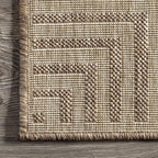 nuLOOM 6' 7" x 9' Outdoor Area Rug, Casual Design With Striped Border, Stain Resistant, Highly Durable, For Patio, Balcony, Bedroom, Living Room, Dining Room, Bathroom, Light Brown