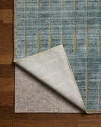 Loloi Chris Loves Julia Calvin Collection CLV-02 Ocean/Olive 7'-10" x 7'-10" Round Area Rug Checkered Neutral Soft Living Room Bedroom Carpet