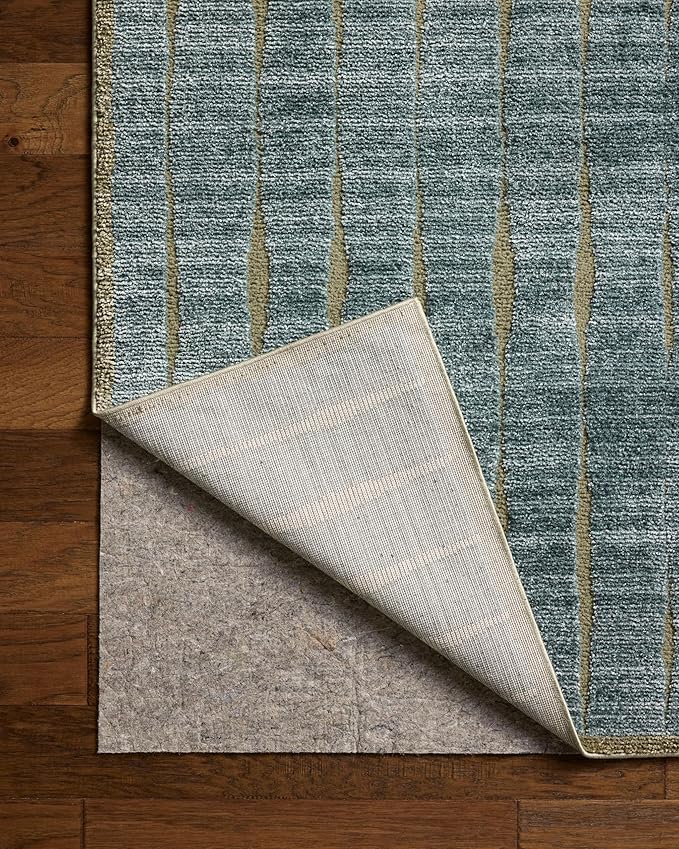 Loloi Chris Loves Julia Calvin Collection CLV-02 Ocean/Olive 7'-10" x 7'-10" Round Area Rug Checkered Neutral Soft Living Room Bedroom Carpet