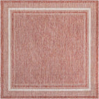 Unique Loom Outdoor Border Collection Area Rug - Soft Border (7' 10" Square Rust Red/Ivory)
