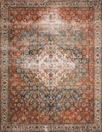 Loloi Layla Collection LAY-05 Ocean/Multi 2'-0" x 5'-0" .13" Thick Accent Rug, Soft, Durable, Vintage Inspired, Distressed, Low Pile, Non-Shedding, Easy Clean, Printed, Living Room Rug