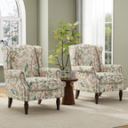 Accent Chair, Upholstered High Back Floral Armchair with Nailhead Trim & Wood Legs, Comfy Wingback Reading Single Sofa Chair for Small Spaces, Living Room, Bedroom (Bird Floral, Set of 2)