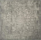 SAFAVIEH Evoke Collection Area Rug - 9' Square, Silver & Ivory, Distressed Design, Non-Shedding & Easy to Clean, Ideal for Living Room, Bedroom, Dining Space (EVK256S)