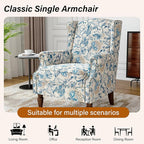Floral Wingback Accent Chairs Set of 2, High Back Upholstered Armchair, Comfy Fabric Wingback Arms Chairs with Retro Solid Wood Legs, Single Sofa Reading Chair for Bedroom Living Room, Boho Blue
