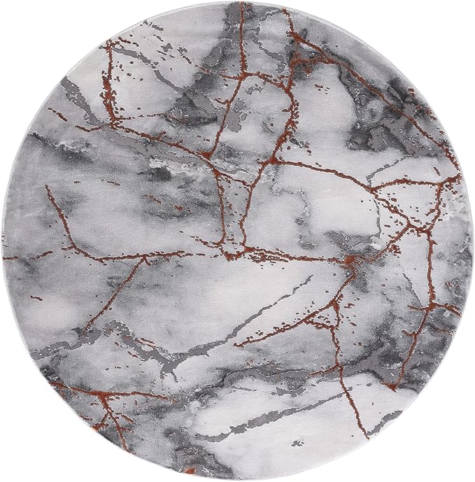 SAFAVIEH Craft Collection 5'3" Round Grey/Orange CFT877P Modern Abstract Non-Shedding Entryway Foyer Living Room Bedroom Kitchen Area Rug