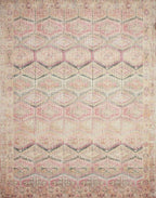 Loloi Layla Collection LAY-17 Pink/Lagoon 2'-0" x 5'-0" .13" Thick Accent Rug, Soft, Durable, Vintage Inspired, Distressed, Low Pile, Non-Shedding, Easy Clean, Printed, Living Room Rug