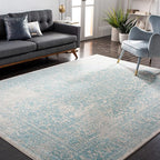 SAFAVIEH Area Rug 11x15 - Evoke Collection - Large - Ivory & Aqua, Distressed Design, Non-Shedding & Easy to Clean, Ideal for Living Room, Bedroom, Dining Space (EVK256J)