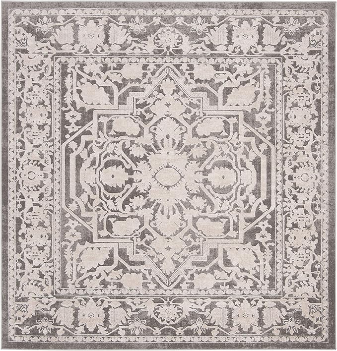 SAFAVIEH Reflection Collection Area Rug - 6'7" Square, Dark Grey & Cream, Non-Shedding & Easy Cleaning, Ideal for Living Room, Bedroom (RFT665B)