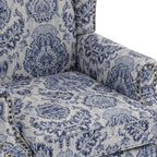 Pia Ricco Set of 2 Floral Accent Chairs, High Back Upholstered Armchairs with Retro Wingback Design, Nailhead Trim & Solid Wood Legs for Living Room Bedroom(Flower Navy)
