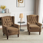 Mid-Century Modern Wingback Chair - Plush Upholstered Accent Armchair with Solid Oak Legs, Ergonomic High Back Lounge Chair for Living Room, Bedroom & Office - Retro Modern Reading Chair Creamy Brown
