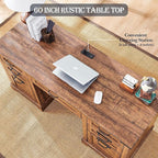RedLemon 60" Farmhouse Executive Desk with Drawers, Wood Home Office Desk w/Charging Station, Keyboard Tray, File Drawer, Storage Cabinet, Rustic Computer Writing Desk (Reclaimed Barnwood)