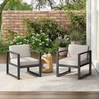 Christopher Knight Home Navan Set of 2 Outdoor Patio Club Chairs with Cushions, Aluminum Outdoor Armchair, Garden Sofa Lounge Chairs, Patio Conversation Set for Porch Backyard Garden, Beige+Black