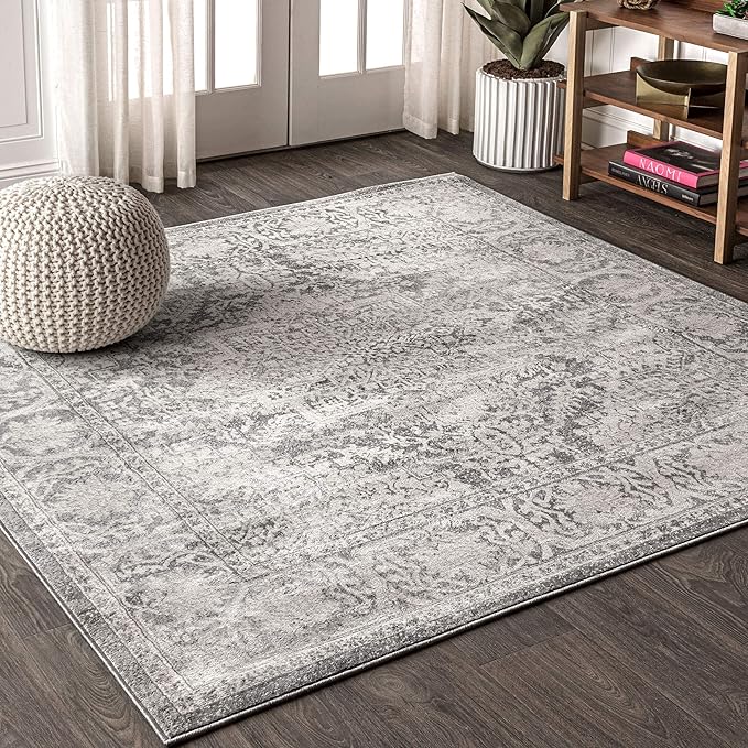 JONATHAN Y Modern Vintage Medallion Light Gray 3x3 Square Indoor Area Rug, Country, Floral, Easy-Cleaning for Living Room, Bedroom, Kitchen, Pet Friendly, Non-Shedding (MDP100A-3SQ)