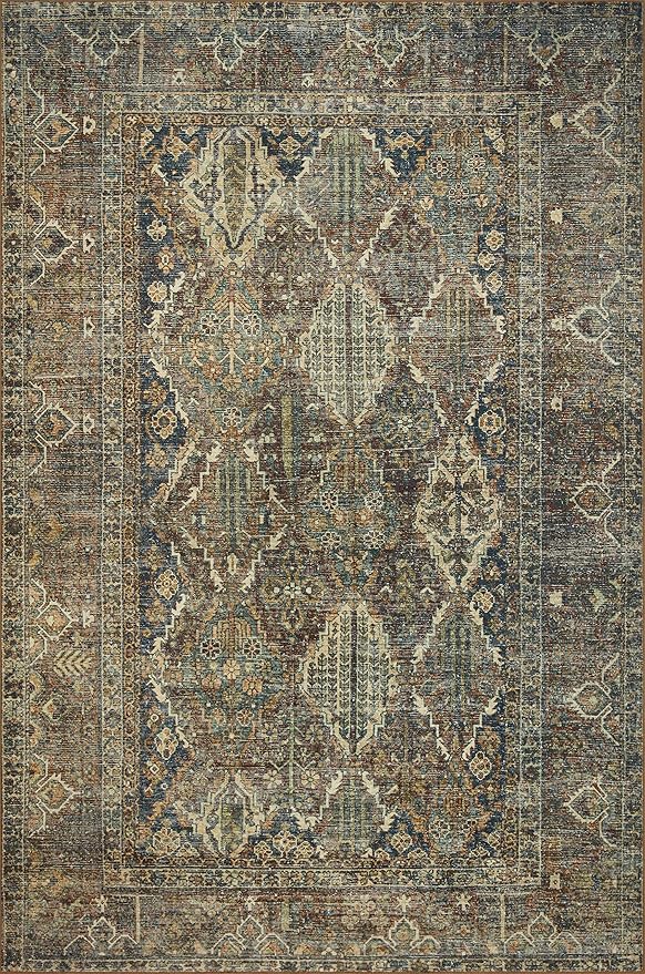 Loloi Magnolia Home by Joanna Gaines Banks Collection BAN-05 Spice/Blue 3'-6" x 5'-6" .13" Pile Height, Machine Washable, Accent Rug
