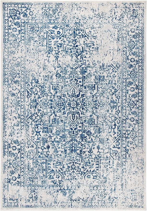 SAFAVIEH Area Rug 9x12 - Evoke Collection - Large - Ivory & Navy, Distressed Design, Non-Shedding & Easy to Clean, Ideal for Living Room, Bedroom, Dining Space (EVK256N)