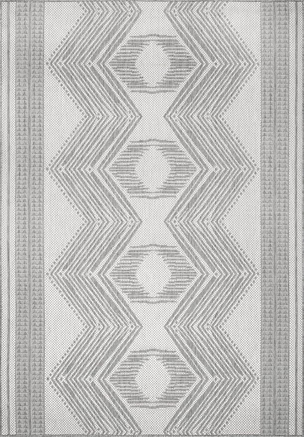 nuLOOM 4' x 5' Outdoor Tribal Geometric Area Rug, Stain Resistant, Weather Resistant, High Traffic, Patio, Balcony, Outside, Ranya Light Grey
