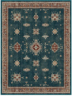 RUGGABLE Washable Vintage Area Rug – Verena Teal Blue 9x12, Stain-Resistant, Non-Slip – Large Machine Washable Rugs for Living Room, Bedroom, Hallway, Entryway & Office–with Standard Pad