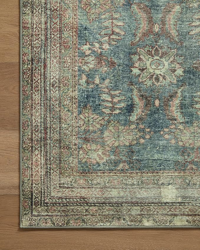 Loloi Magnolia Home by Joanna Gaines Banks Collection BAN-01 Ocean/Spice 3'-6" x 5'-6" .13" Pile Height, Machine Washable, Accent Rug