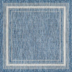 Unique Loom Outdoor Border Collection Area Rug - Soft Border (5' 3" Square, Blue/ Ivory)
