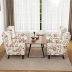 Accent Chair, Upholstered High Back Floral Armchair with Nailhead Trim & Wood Legs, Comfy Wingback Reading Single Sofa Chair for Small Spaces, Living Room, Bedroom (Pink Floral, Set of 2)