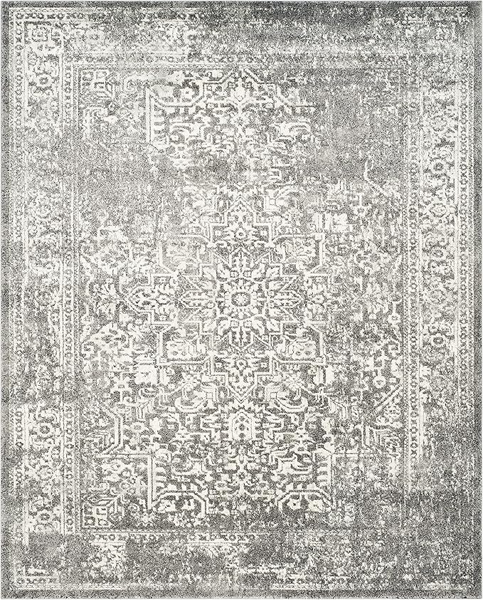 SAFAVIEH Area Rug 11x15 - Evoke Collection - Large - Grey & Ivory, Distressed Design, Non-Shedding & Easy Cleaning, Ideal for Living Room, Bedroom, Dining Space (EVK256D)