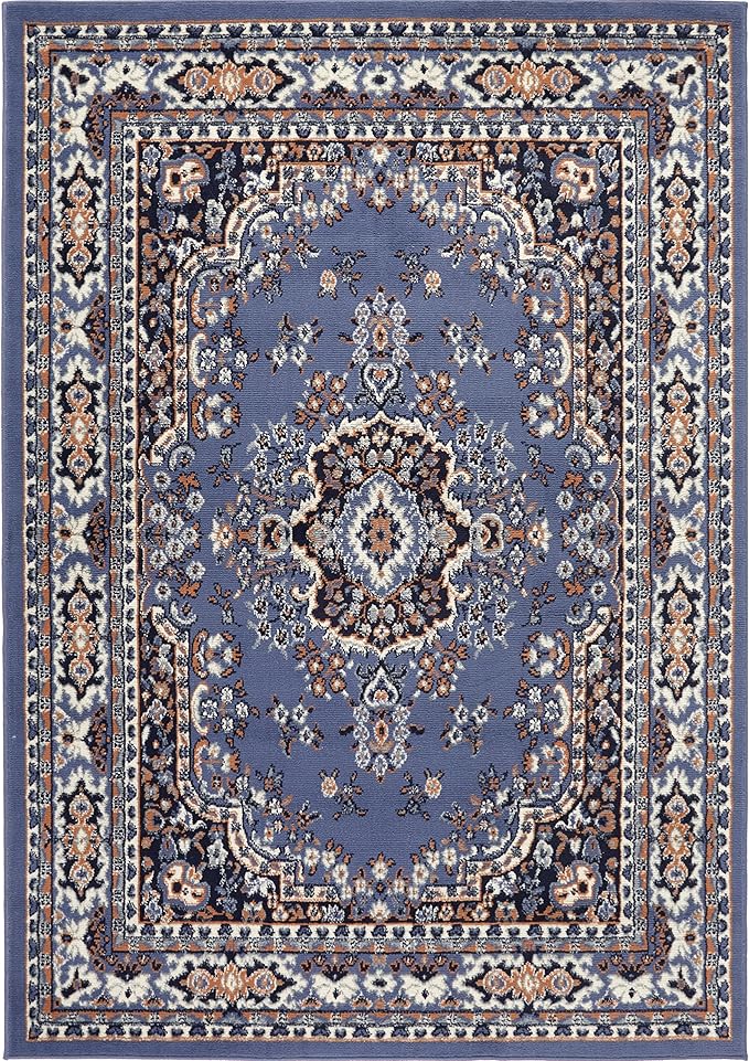 Home Dynamix Premium Sakarya Traditional Medallion Border Area Rug, Country Blue, 5'2"x7'4" Rectangle