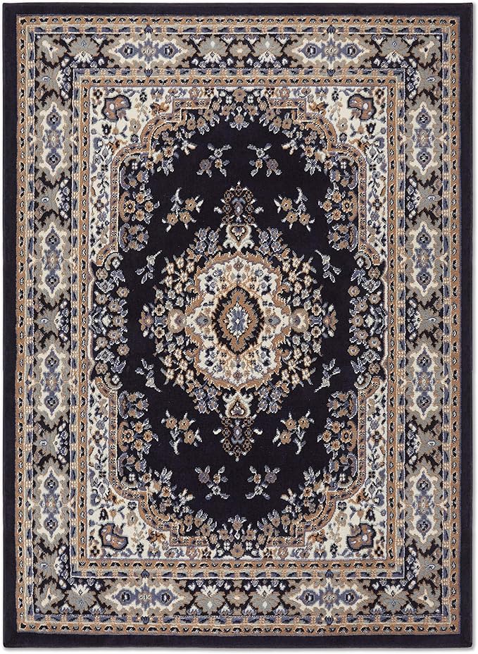 Home Dynamix Premium Sakarya Traditional Medallion Border Area Rug, Navy Blue/Brown, 7'8"x10'7" Rectangle