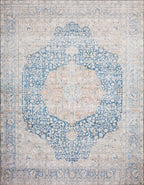 Loloi Layla Collection LAY-07 Blue/Tangerine 2'-6" x 12'-0" .13" Thick Runner Rug, Soft, Durable, Vintage Inspired, Distressed, Low Pile, Non-Shedding, Easy Clean, Printed, Living Room Rug
