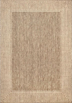 nuLOOM 6' 7" x 9' Outdoor Area Rug, Casual Design With Striped Border, Stain Resistant, Highly Durable, For Patio, Balcony, Bedroom, Living Room, Dining Room, Bathroom, Light Brown