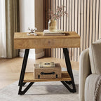 Tribesigns End Side Table for Living Room, Narrow Couch Arm Side Table with Storage Shelves, Small Bedside Nightstand for Bedroom, Small Spaces, Natural(Set of 2)
