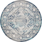 JONATHAN Y Modern Vintage Medallion Navy/Light Gray 8' Round Indoor Area Rug, Country, Floral, Easy-Cleaning for Living Room, Bedroom, Kitchen, Pet Friendly, Non-Shedding (MDP100B-8R)