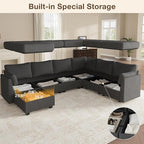 Modular Sectional Sofa Couches, Large Convertible Modular Couches With Storage, 7-Seater Sectional Sofa For Living Room, U Shaped Sectional Couch Sleeper Sofa With Chaise (DarkGrey, 7 Seats)