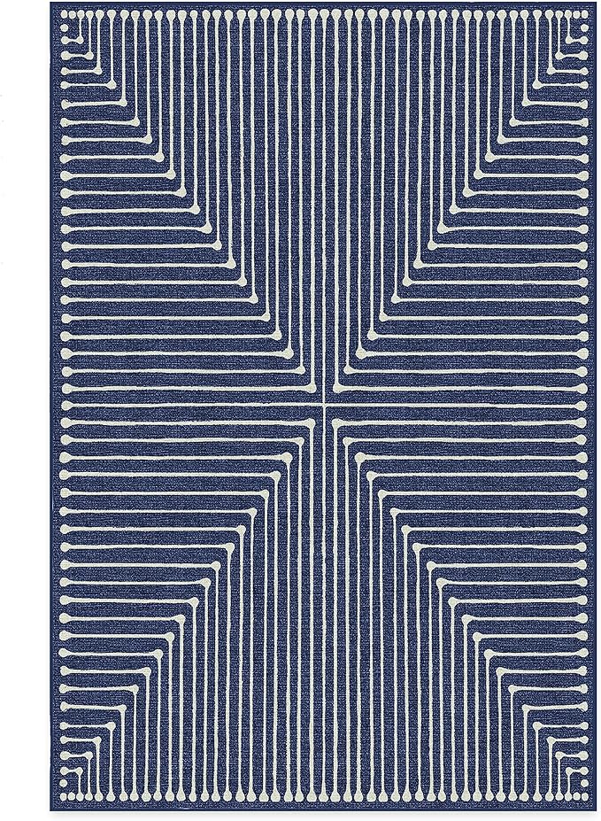 RUGGABLE x Jonathan Adler Machine Washable Modern Area Rug – Inkdrop Lapis Blue 6x9, Stain-Resistant, Non-Slip – Medium Rugs for Living Room, Bedroom, Hallway, Entryway & Office–with Standard Pad