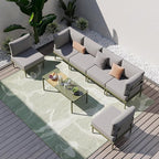 Sundale Outdoor 7 Pieces Metal Patio Furniture Set, Outdoor Sectional Sofa w/6 Inch Olefin Cushion and Coffee Table, Modern Outdoor Conversation Sets (6 Seats, Green Frame)