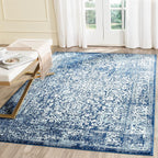 SAFAVIEH Evoke Collection Area Rug - 6'7" x 9', Navy & Ivory, Distressed Design, Non-Shedding & Easy to Clean, Ideal for Living Room, Bedroom, Dining Space (EVK256A)
