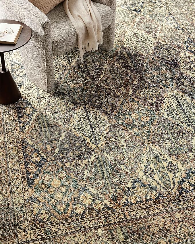 Loloi Magnolia Home by Joanna Gaines Banks Collection BAN-05 Spice/Blue 3'-6" x 5'-6" .13" Pile Height, Machine Washable, Accent Rug